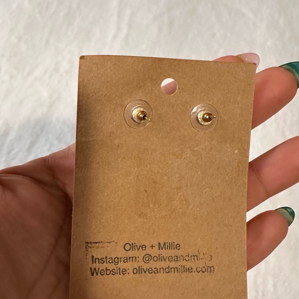 Pink Rectangular Earrings With Gold Studs And Mar… - image 4